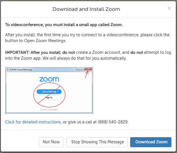 Download and Install Zoom message