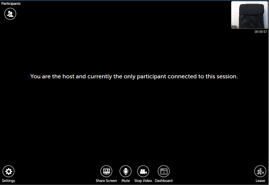 When the text is: You are the host and currently the only participant connected to this session.